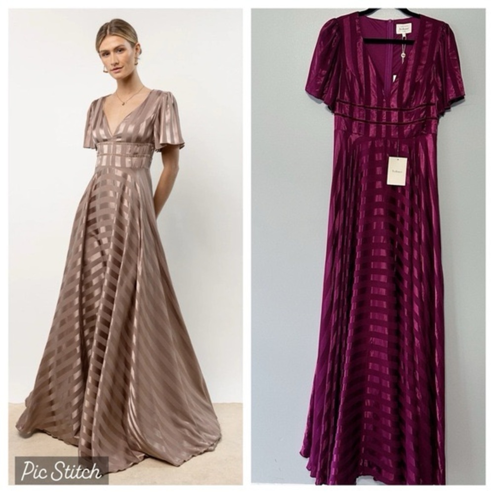 Elegant Striped Maxi Dress in Burgundy